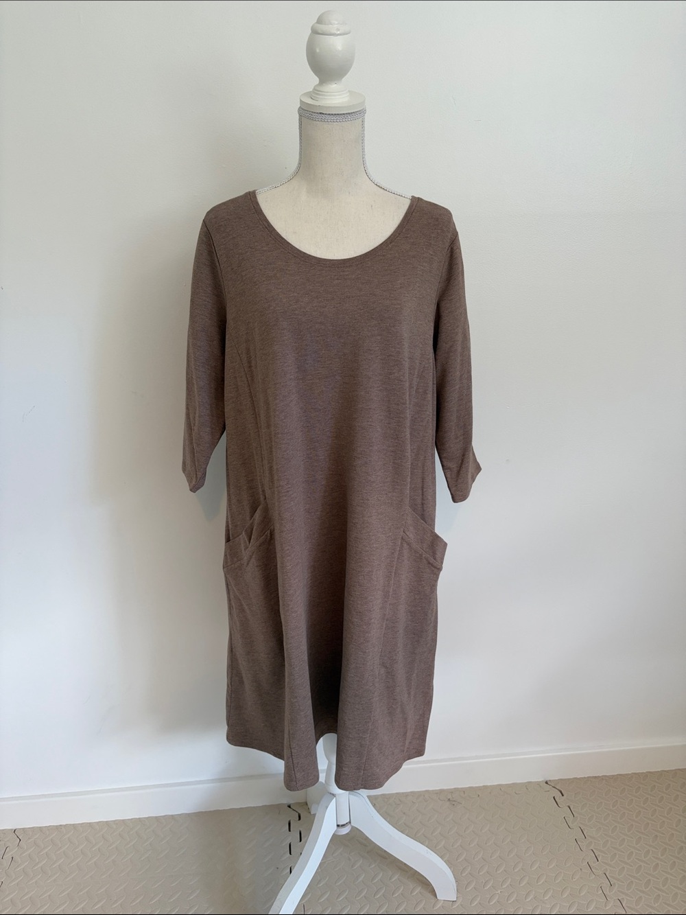 PureJill 1X Casual Scoop Neck Pocket Tunic Dress - Brown